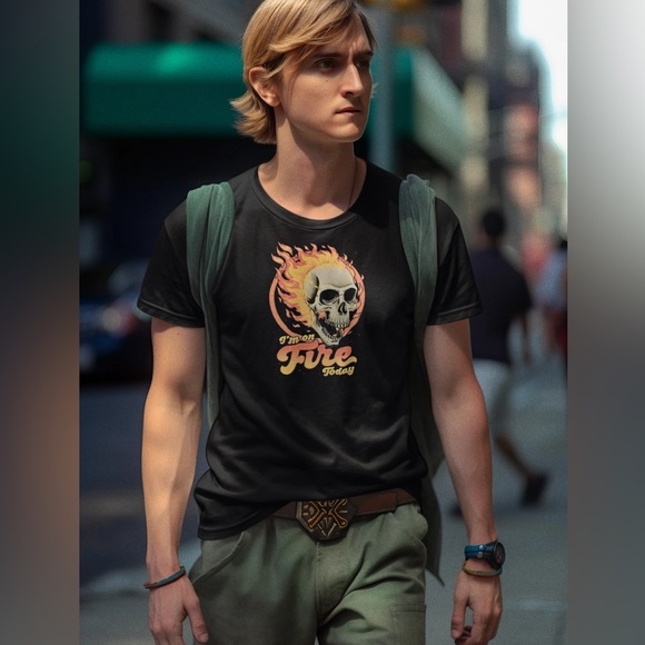 Burning Skull I’m on Fire Today Halloween Men’s Black Tee NWT - Picture 2 of 3